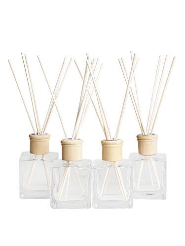 Crazy huayiFragrance Glass Diffuser Bottles Diffuser Jars with caps and Rattan Stick Set of 4 pcs 200ml Fragrance Accessories use for DIY Replacement Reed Diffuser Sets (4pcs per Set)