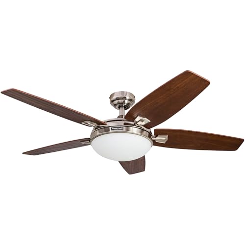 HoneywellCeiling Fans Carmel, 48 Inch Contemporary Indoor LED Ceiling Fan with Light, Remote Control, Dual Mounting Options, Dual Finish Blades, Reversible Motor - 51920-01 (Brushed Nickel)