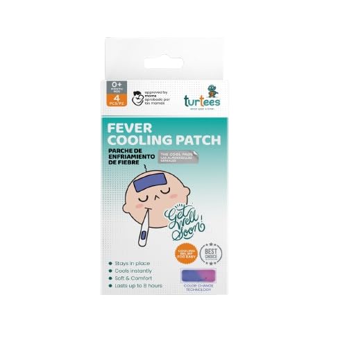 TURTEESFever Cooling Patch and Detector for Kids - 4 Pack - Cooling Pad Reduces Fever - Detects Temperature and Changes Color - Soothes Baby Fever, Reduces Fever Pain and Discomfort