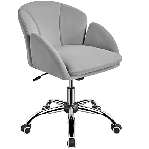 costoffs Desk Chair Office Computer Chair Makeup Vanity Chair with Armrests for Bedroom Modern Swivel Rolling Chair for Women Light Grey