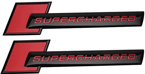 GAPPORE 2pcs Metal Supercharged Emblem Premium Auto Badge Rear Trunk Sticker Side Fender Decal (Black-red)