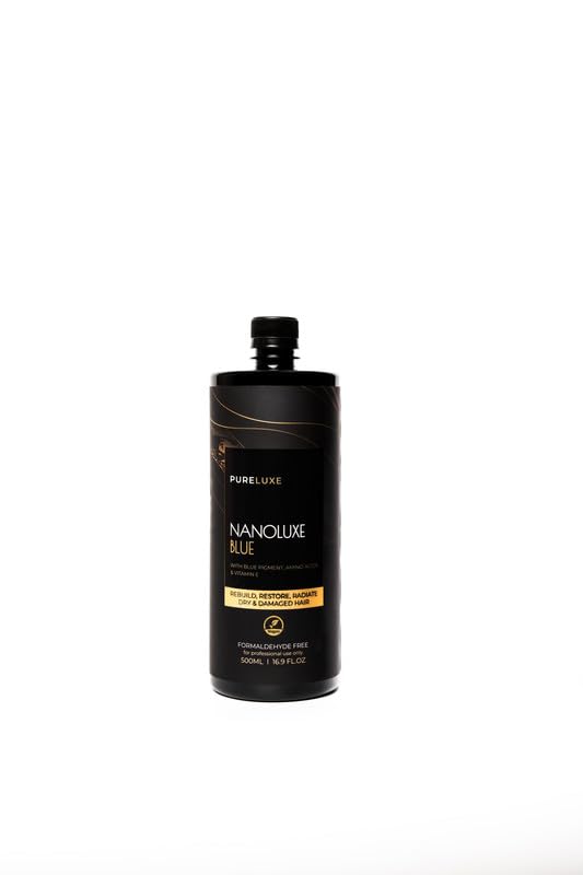 Pureluxe Nanoluxe Blue Nanoplastia Treatment - Amino Acids, Vitamin E & Blue Pigment | Frizz-Free, Shiny, Repair & Straight Hair | Formaldehyde Free | All Hair Types | Professional Use Only | 500ML