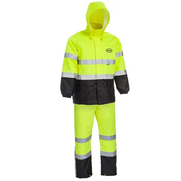 Boss High Visability ANSI Class III Rain Suit Jacket and Bib, High Visability, Water Resistant, Reflective 3M Tape, X-Large (B44530-XLB), Yellow