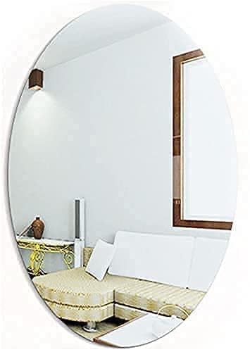 KELLY MILLER Oval Shape Adhesive Mirror Sticker for Wall on Tiles Bathroom Bedroom Living Room Basin Mirror Bathroom Wall Mirror Stickers Unbreakable Plastic Wall Mirror (30 * 20)