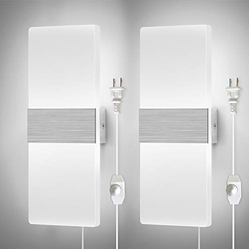 Lightess Dimmable Wall Sconces Plug in Set of 2, Modern Wall Lamp 12W Acrylic LED Wall Light Fixture for Living Room Bedroom Corridor, Cool White