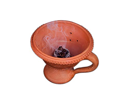 RHF Clay Charcoal Frankincense Dhoop Burner Handmade Natural Clay/Terracotta Dhoop/Loban dani/Burner with Handle (Brown)