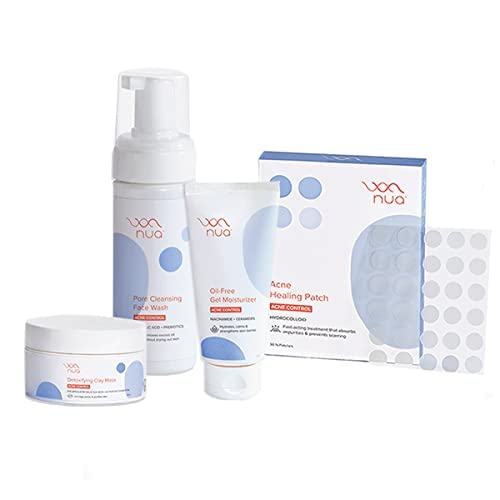 Nua Complete Acne Solution (Face Wash, Moisturizer, Clay Mask, Acne Healing Patch)