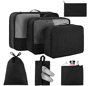 HerlaHerla Packing Cubes for Travel, 7Pcs Travel Cubes Set Foldable Suitcase Organizer Lightweight Luggage Storage BagLaundry Bag Traveling Accessories