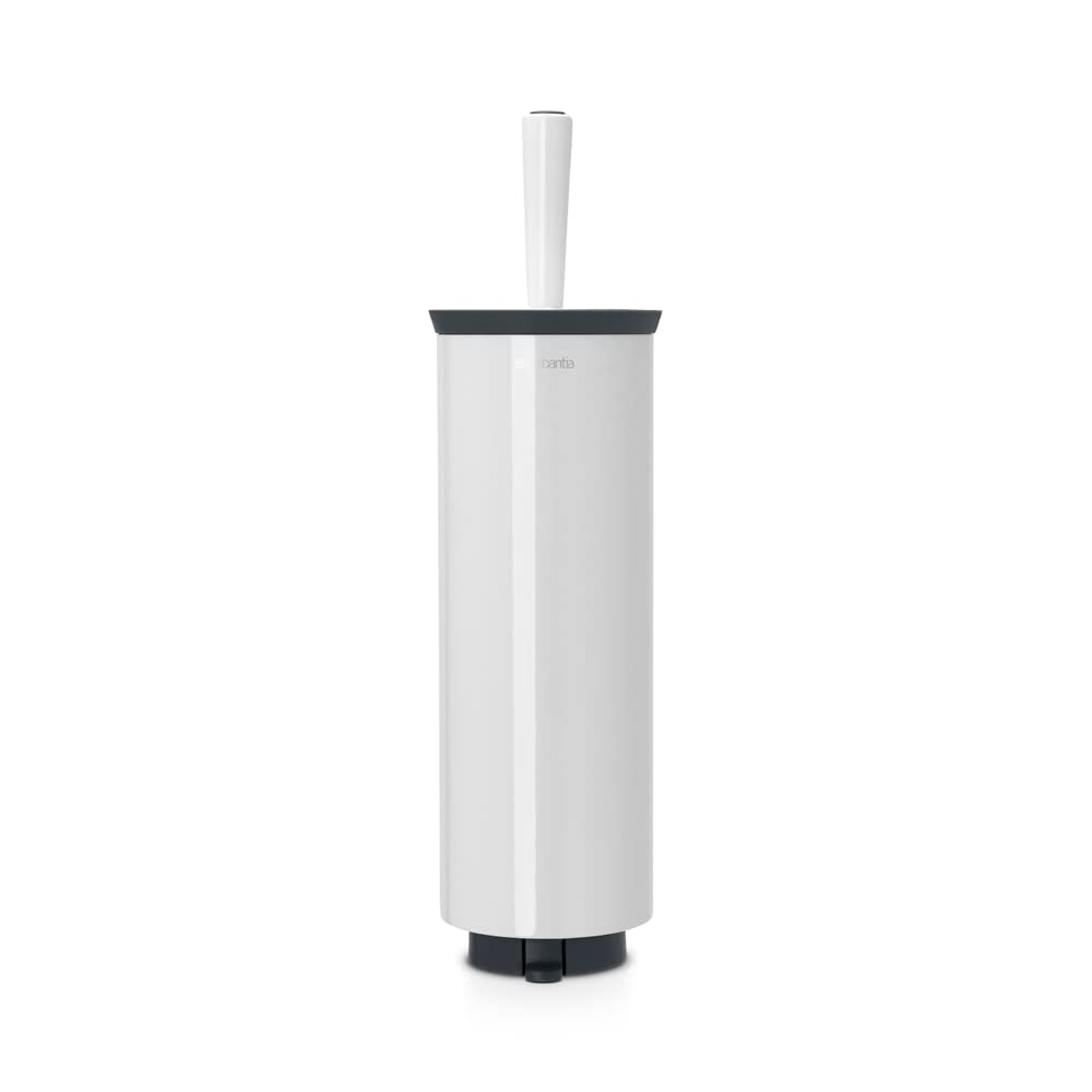 BrabantiaProfile Toilet Brush and Holder (White) Freestanding/Wall-Mounted Toilet Bowl Cleaner with Discreet Case Stand for Bathroom