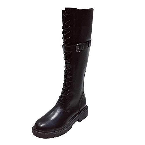 HGFD Boots, Leather Boots Female Boots Single Boots with Thick Boots Riding Boots Gaotong Knight Boots Long-barreled (Color : Black, Size : 35)