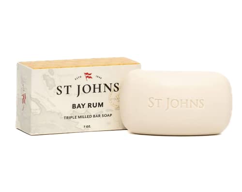 St. John Bay Rum Soap Bar | USA Made, Triple-milled Mens Soap Bar | Hydrating Bar Soap for Men with Olive Oil & Glycerine | Luxury Body Soap Bar for men | (7 oz Bar)