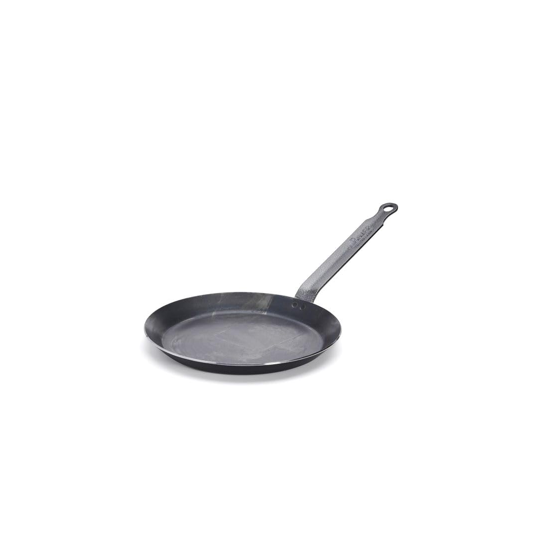 De BuyerBlue Carbon Steel Crepe & Tortilla Pan - 8” - Ideal for Making & Reheating Crepes, Tortillas & Pancakes - Naturally Nonstick - Made in France