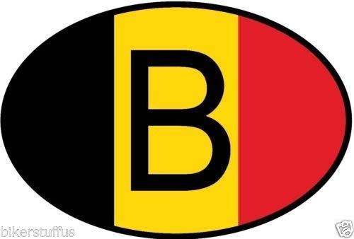 MFX Design B Belgium Country Code Oval with Belgian Flag Sticker Decal Vinyl - Made in USA 4 in. x 3 in.