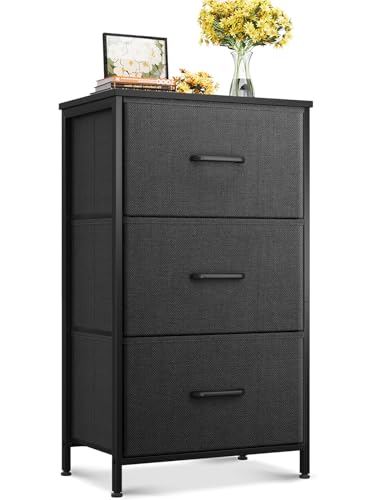 AODK Dresser for Bedroom Nightstand Small Dresser Chest of Drawers End Table for Living Room, Closet Dresser with 3 Storage Drawers Organizer Clothes, Black