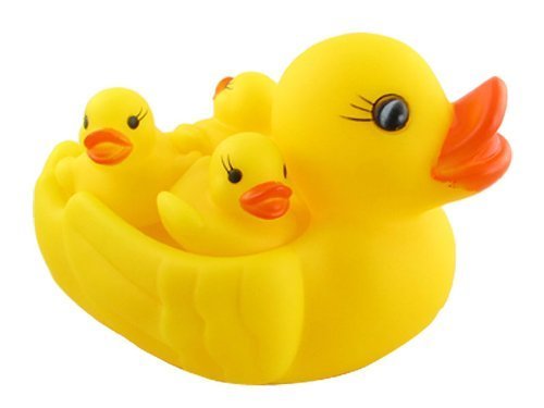 Kidsgenie Squeeze Chu Chu Sound Bathtub Toys for Toddler Kids,Rubber (Pack of 4 PC Duck Family,Yellow)