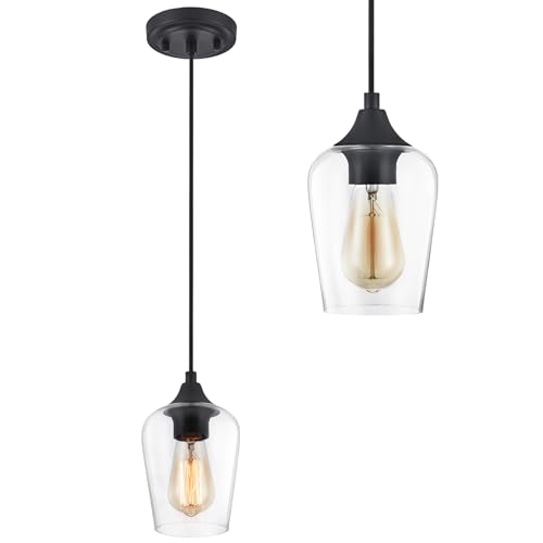 CO-Z 1-Light Bell Pendant Glass Hanging Light, Modern Lighting Fixtures with Oil Rubbed Bronze Finish and Seeded Glass Shade for Kitchen Island Hallways