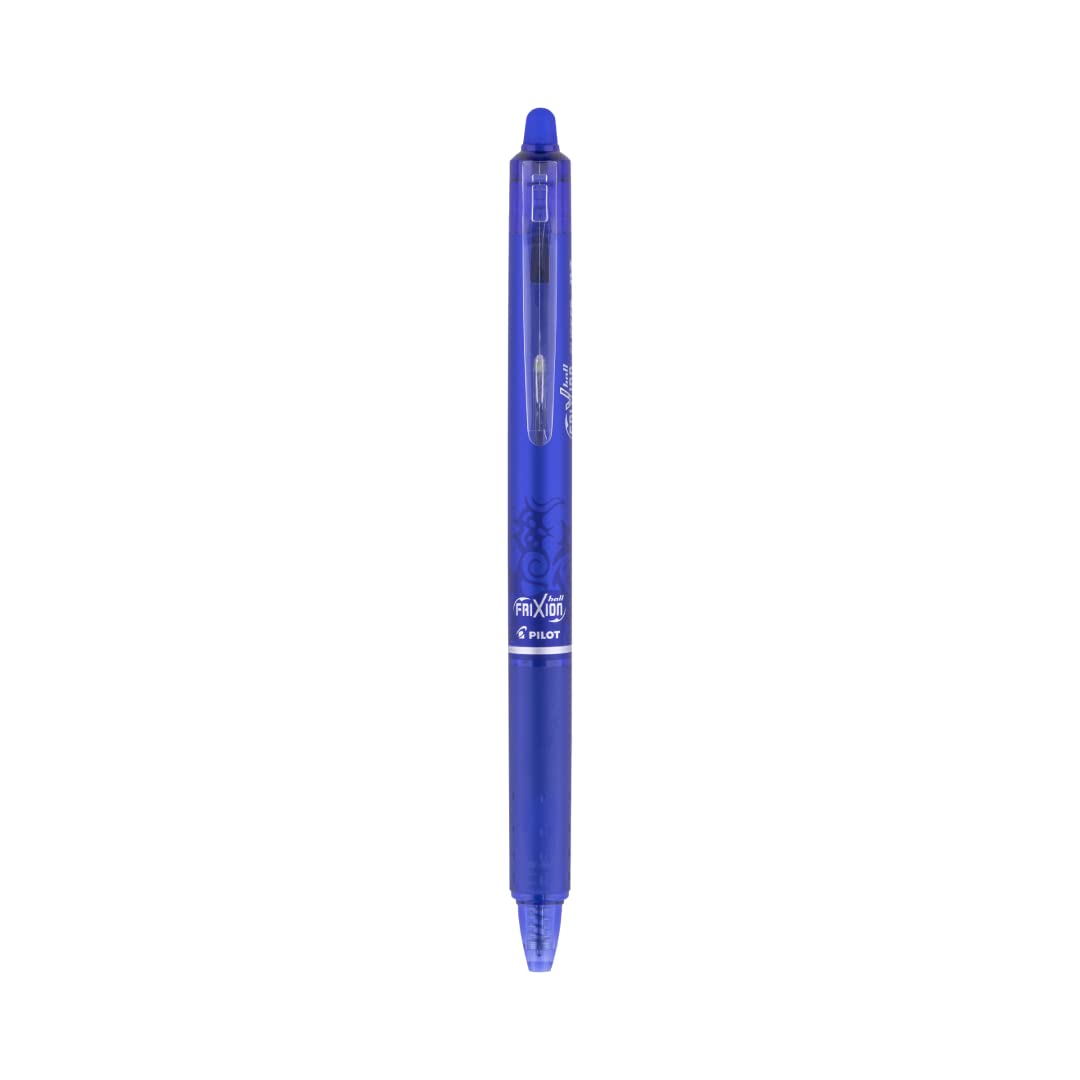 Pilot Frixion Clicker 0.7mm Fine Point Roller Ball Pen with Comfortable Dimpled Grip & Inbuild Eraser | Blue Ink, 1 pcs