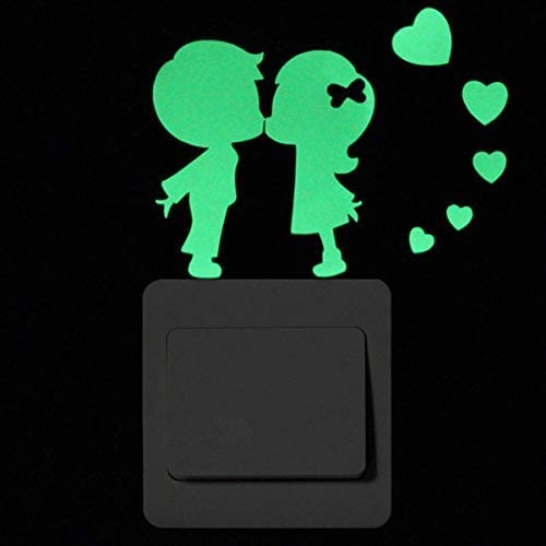 2pcs Luminous Light Switch Decals Glow in The Dark Sweet Lovers Cupid Arrow and Sweat Kissing Wall Stickers Light Switch Decor Art Mural Paste for Valentine's Day