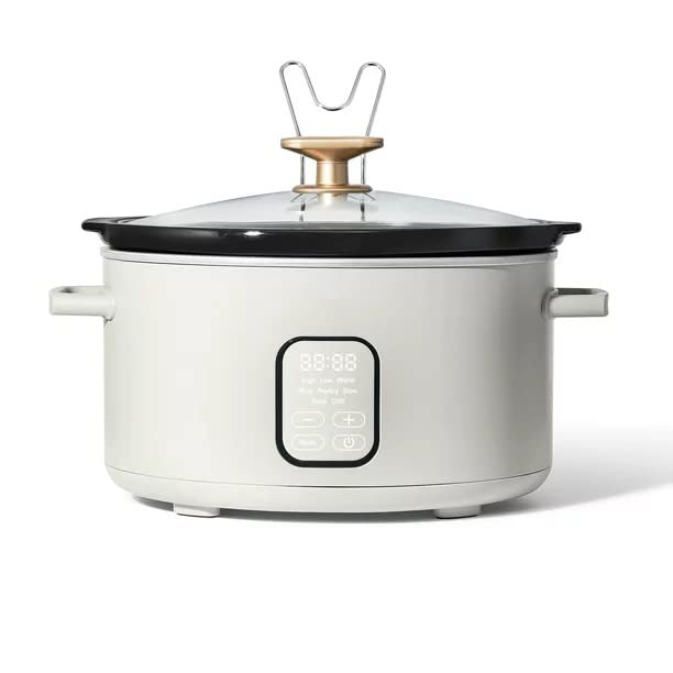 Touchscreen Slow Cooker, Kitchenware by Drew Barrymore, 6 QT Programmable Cooker with Touch-Activated Display (White Icing)