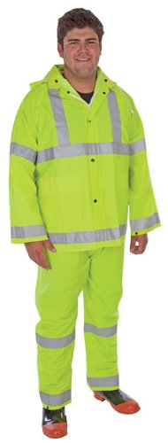 Liberty Glove & Safety12602X/HIVIZ DuraWear PVC/Polyester 3-Piece Protective Rainsuit with Reflective Stripes, 0.35mm Thick, 2X-Large, Lime Green (Case of 10)