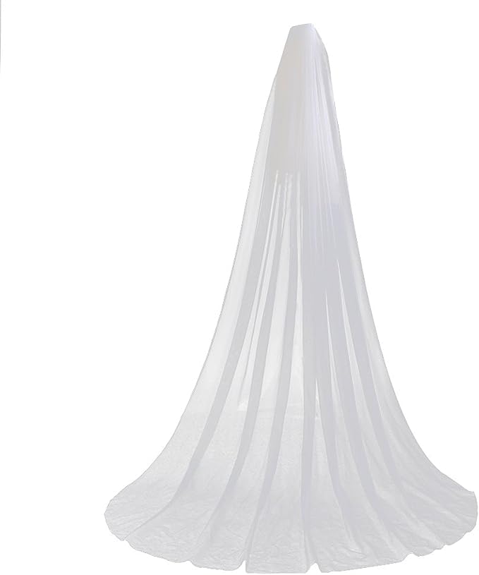 TENDYCOCOLong Wedding Veil Single Layer Soft Tulle Cathedral Chapel Floor Veils with Comb