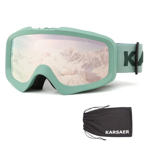 Karsaer Ski Goggles Anti-Fog Snow Goggles OTG 100% UV Protection Snowboard Goggles Bendable Dual-Lenses for Men Women Youth