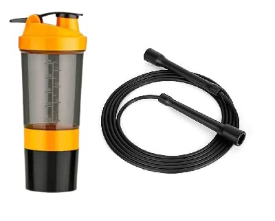 SAVE™ Gym Protein Shaker Bottle with Free Speed Skipping Rope | Whey Protein and Mass Gainer Shaker Blender with Mixer Ball (500 ML)