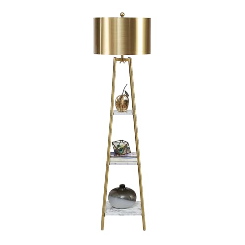 Floor Lamp, Standing Reading Light with Shelves and Gold Shade, Modern Tall Pole Lamp, Accent Furniture Décor Lighting for Living Room, Bedrooms