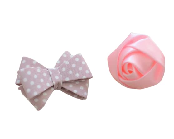 Pretty Ponytails Pink and White Polka Dot Hair Bow Clip Hair Pin Pin and Matched Adjustable Pink Rose flower Finger Ring Gift Set or Contemporary Accessories Gift Set for Women or Girls Kids