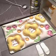 KEYOZA 3D Visual Anti-Slip Absorbent Mat,3D Visual Absorbent Bath Mat,Cute Flower Soft Diatom Mud Absorbent Floor Mat || 60 x 40 CM