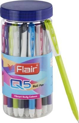 FLAIR Q5 Easy Writing Ball Pen Jar| Tip Size 0.7 to 1 mm | Ergonomically Designed Hexagonal Body | Comfortable Grip| Ideal for School, Collage and Office | Blue Ink, Jar Pack of 2 x 25