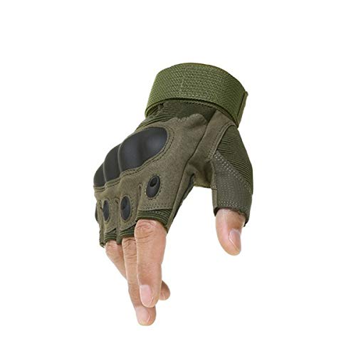 Brats N Beauty® Tactical Hard Knuckle Half Finger Gloves Men's Army Military Combat Hunting Shooting Airsoft Paintball Police Duty-Fingerless Green Color, Nylon, Cotton, Microfiber, Synthetic leather