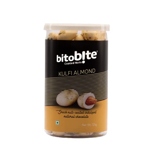 BitoBite Coated Nuts -Kulfi Almond | Snack Nuts Coated with Indulgent Natural Chocolate - 125g