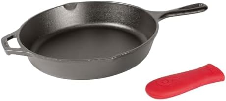 Lodge Cast Iron Skillet with Red Silicone Hot Handle Holder, 10.25-inch