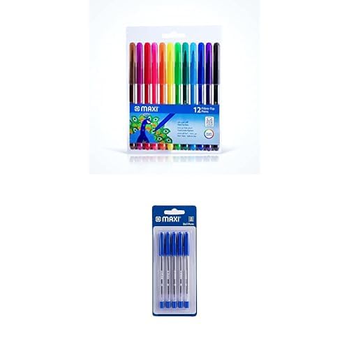 MaxiPens In A Wallet 12 Colours + BALL PEN MEDUM TIP 5PC BLUE