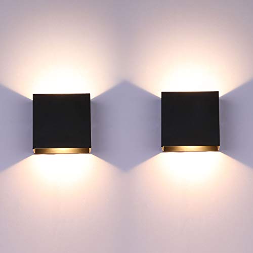 LIGHTESS LED Wall Sconce Hardwired 10W, Set of 2 Modern Wall Lamp Black, Up Down Wall Mount Lights Mini Metal for Living Room Bedroom Hallway Decor, Warm White, O1185TP