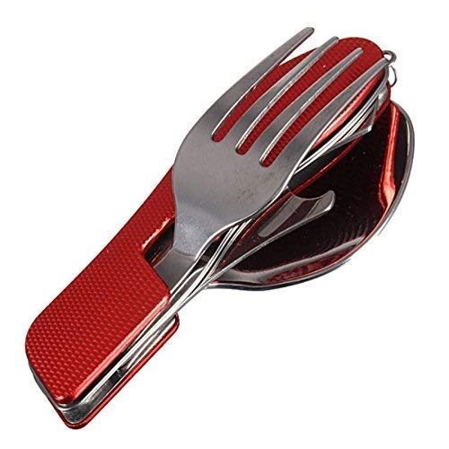 Online Super Deal Multi-Function Tool Foldable Fork Spoon Set Stainless Steel Camping Travel Picnic Cutlery Portable Outdoor Tableware(Assorted Color)