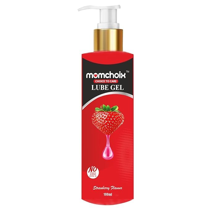 Momchoix Water Based Strawberry Personal Lubricant Gel || Moisturizer & Stimulating Lubricating Lube Gel for Women & Men || pH Balanced and Paraben Free (100ml 3.3 OZ)