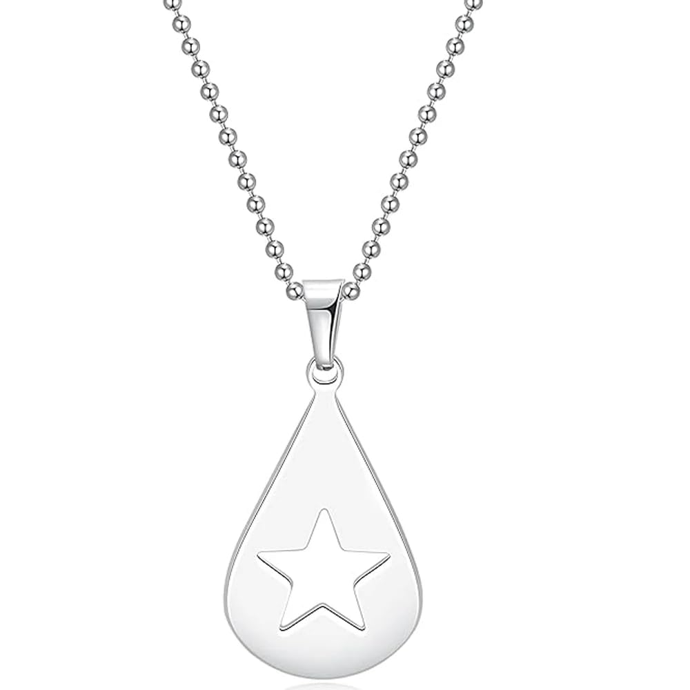 Guitar Pick Star Pendant and Ball Chain - Teardrop Stainless Steel Fashion Design Copy Gift Jewellery