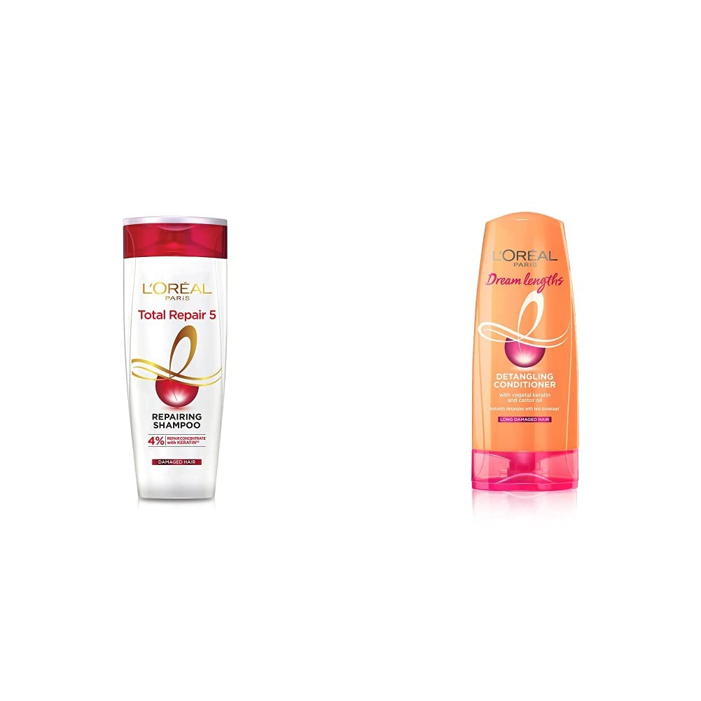 L'Oreal Paris Total Repair 5 Repairing Shampoo with Keratin XS, 192.5ml & L'Oreal Paris Dream Lengths Conditioner, 192.5 ml