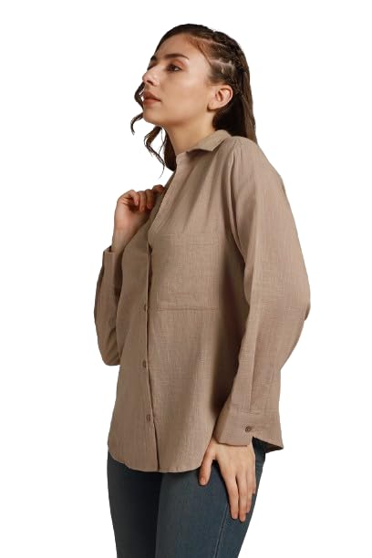 HIGH STAR Women's Solid Oversized Fit Shirt