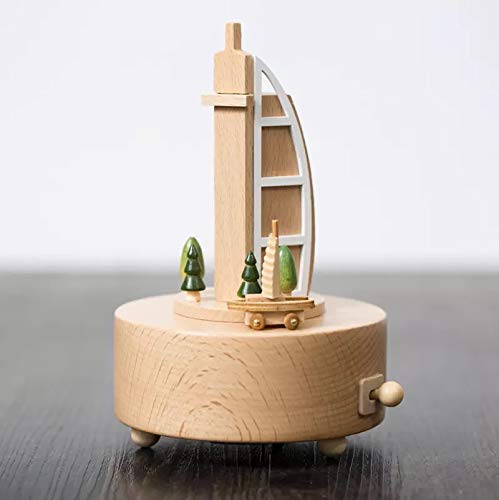 Interactive wooden music box Dubai city Souvenir Burj Al Arab with moving magnetic boat gift