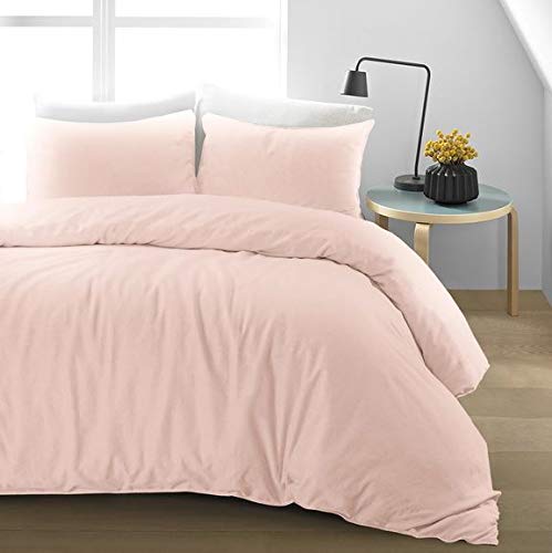 Nimsay Home Soft Pure Natural Flax Fibre Linen Blend Quilt Duvet Cover Bedding Set (Blush, Single Duvet Cover Set)