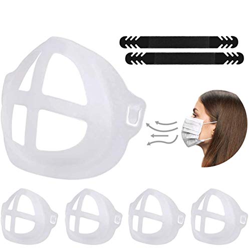 3D Face Mask Bracket For Comfortable Mask Wearing | 5 Pack | Silicone Face Mask Support Frame | Breathable, Washable And Protects Makeup | Face Mask Cage With 2 Ear Savers