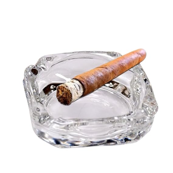 ATEVON Brunswick Crystal Quality Glass Ashtray: Elegant Round Tabletop Accent for Home, Office, Indoor, and Outdoor Decor