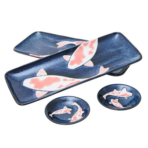 AwasakaNishikikoi Sushi Set, Sushi Plate: 11.6 x 4.9 x 1.0 inches (295 x 125 x 25 mm), Small Plate: φ3.5 x 0.6 inches (90 x 15 mm) 7-2085