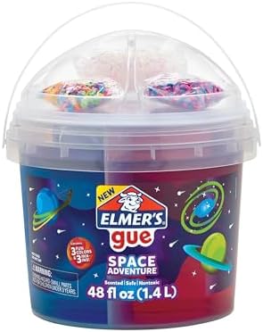 Elmer’s Gue Premade Slime Bucket, Space Adventure Theme, Includes 3 Lb. Bucket with 3 Types of Slime and 3 Sets of Add-ins