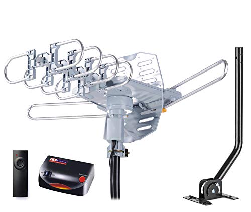 PBD WA-2608 Digital Amplified Outdoor HD TV Antenna with Mounting Pole & 40 ft RG6 Coax Cable 360° Motorized Rotation with Remote Rotation 150 Miles Range Support 2TVs