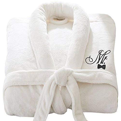 Wedding Bathrobe Mr and Mrs Embroidery Logo on Bathrobes 100% Cotton Terry Towel Bathrobe Luxury Velour Bathrobes