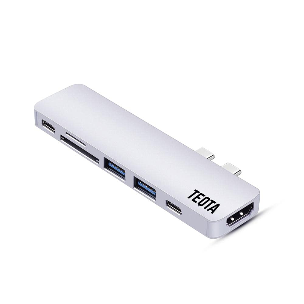 TEQTA 7 in 2 USB C Thunderbolt 3.0 Hub for 13 and 15 MacBook Pro 13, 15, 16 2016-2020 and M1 Macbook - Silver